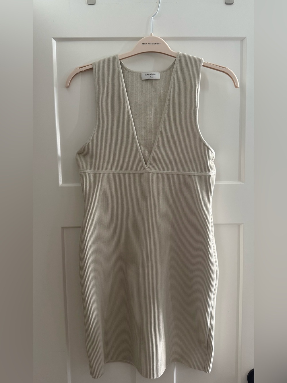 Babaton Cream Ribbed V-Neck Midi Dress